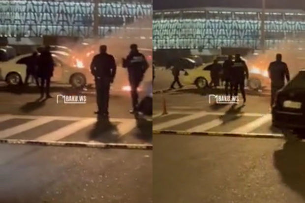 Bakıda aeroportda maşın yandı – Video