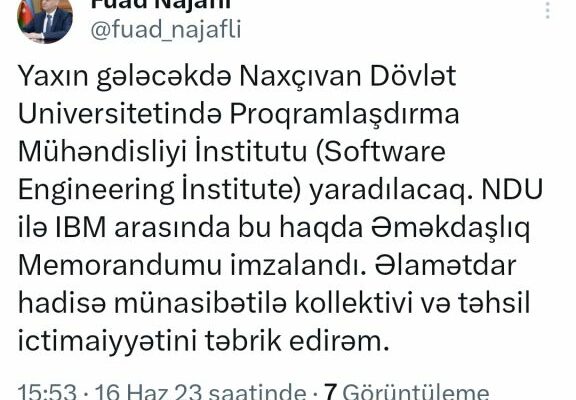 Naxçıvan Dövlət Universiteti ilə IBM arasında Əməkdaşlıq Memorandumu imzalanıb