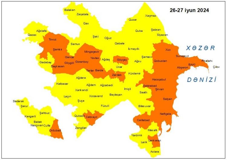 Küləkli hava şəraiti ilə bağlı sarı və narıncı xəbərdarlıq edilib